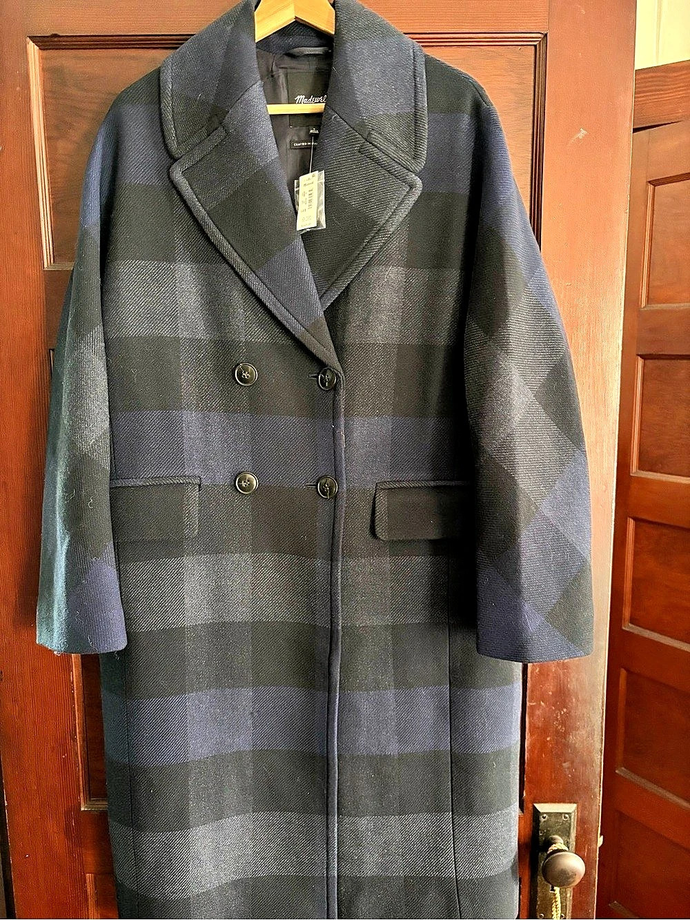 Madewell Double-Breasted Courier Coat in Plaid Italian Fabric Plaid Pea Coat.